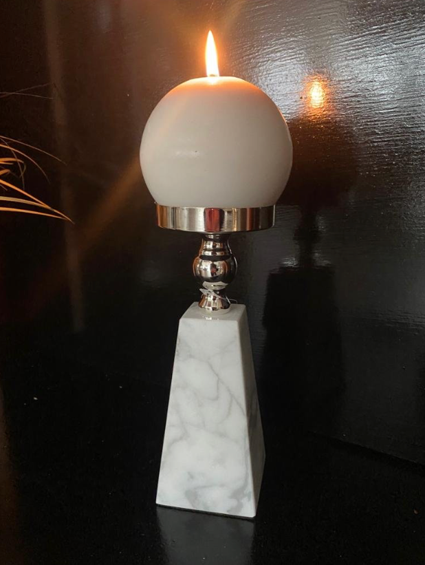 Marble and Silver Candle Holder - MacCarthys