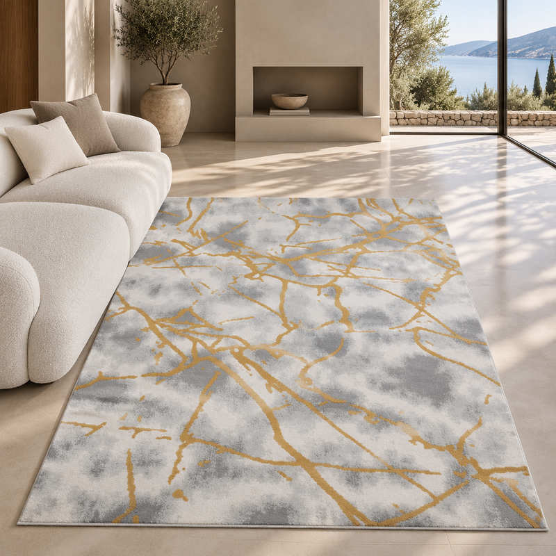 Balletto Silver & Gold Marble Modern Contemporary Rug