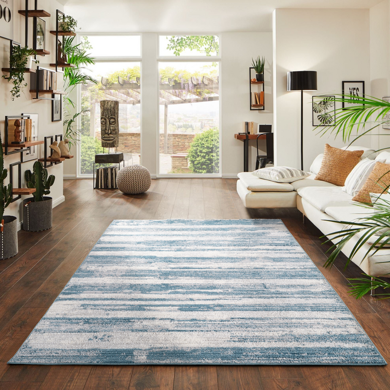 Mavira Sky Blue & Silver Contemporary Rug