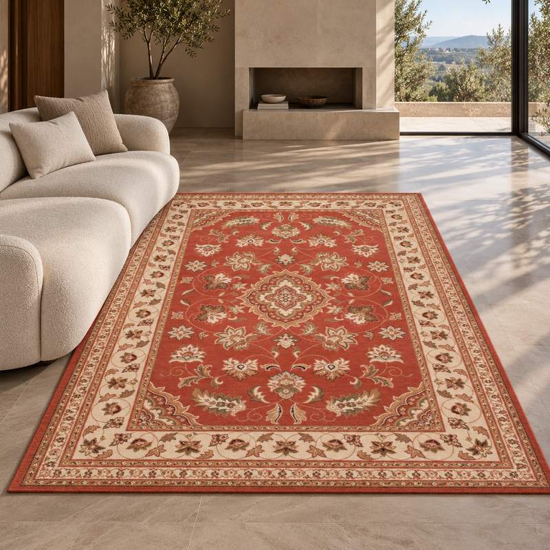 Hand Made Sherbourne Terracotta Red & Golden Beige Classic Vintage Rug