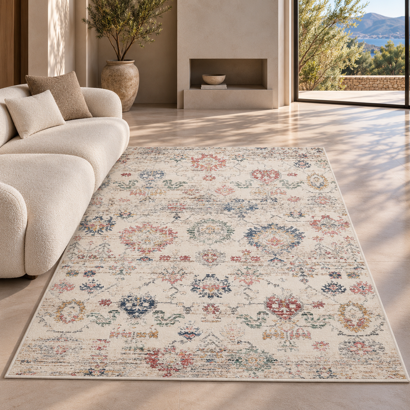 Urco Nuevo Carlie Ivory Cream & Sandy Beige Bohemian Vintage Rug
