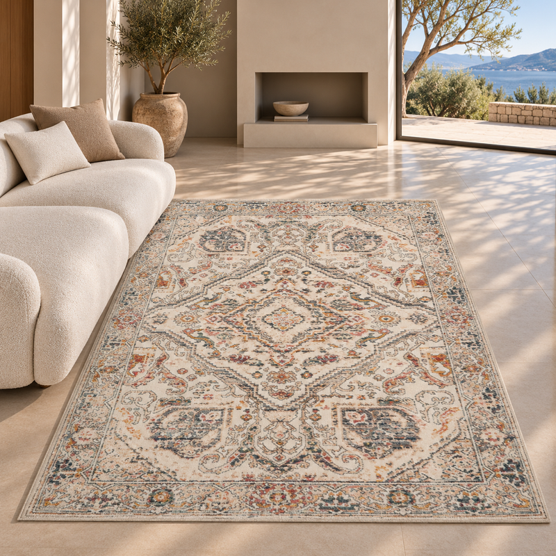 Urco Nuevo Sadie Ivory Cream & Muted Amber Gold Oriental Vintage Rug