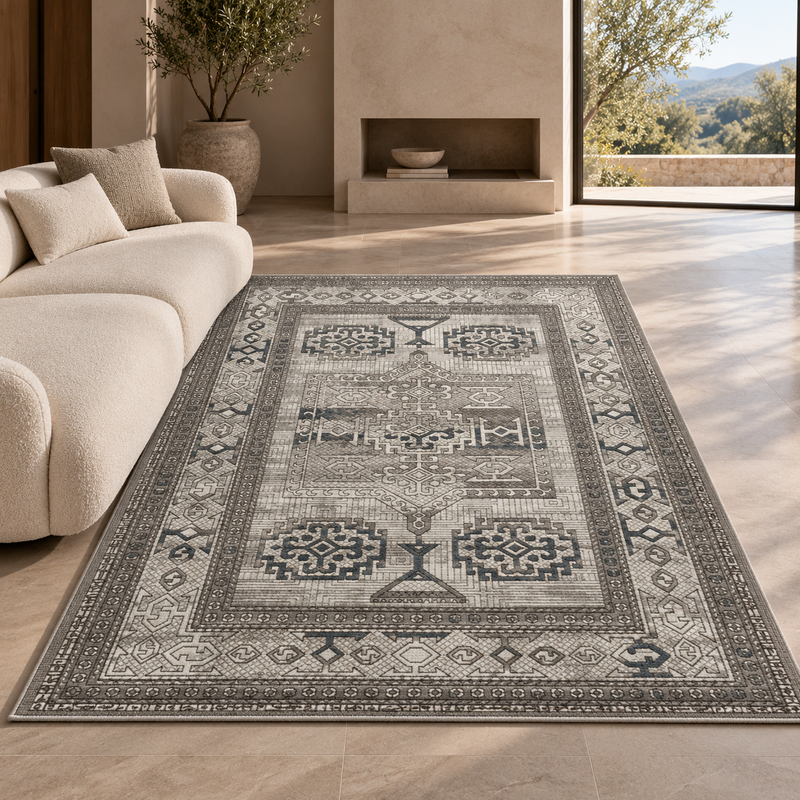 Urco Petra Ellorah Silver Grey & Slate Blue Classic Vintage Roman Rug