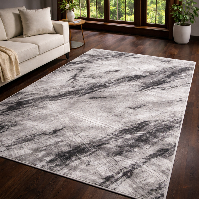 Bellini Quartz Silver & Charcoal Contemporary Plush Rug
