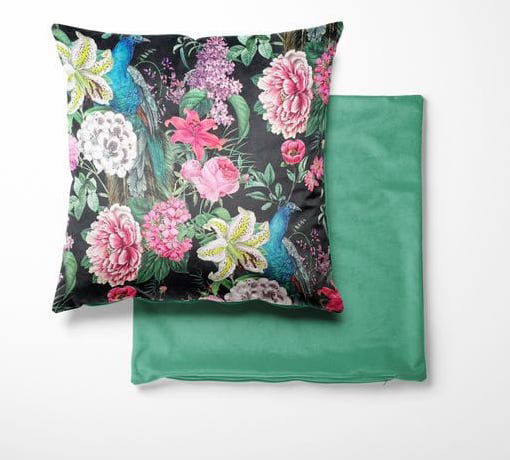 Peacock Blossom Jet Black Cushion Cover - MacCarthys