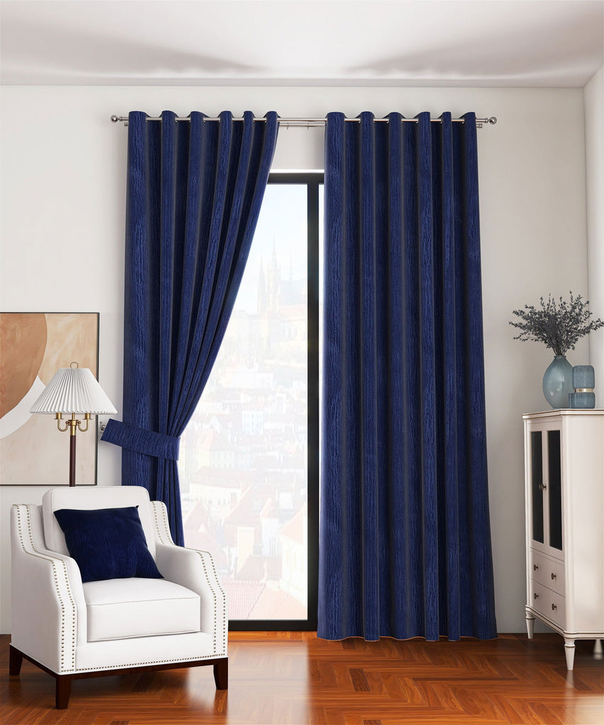 Plush Interlined Curtains - Navy - MacCarthys