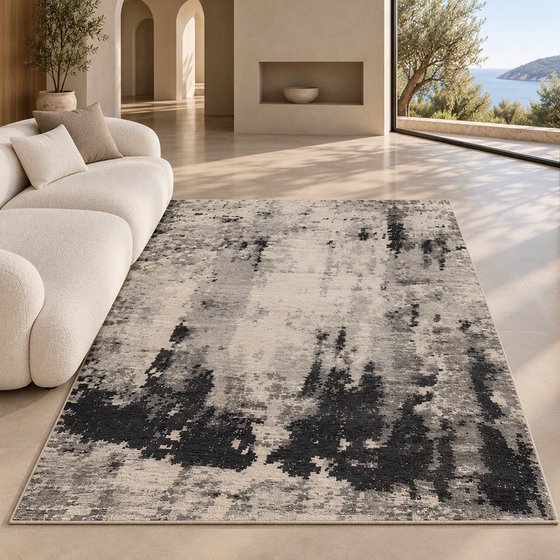Balletto Light Charcoal Black & Silver Grey Modern Contemporary Rug