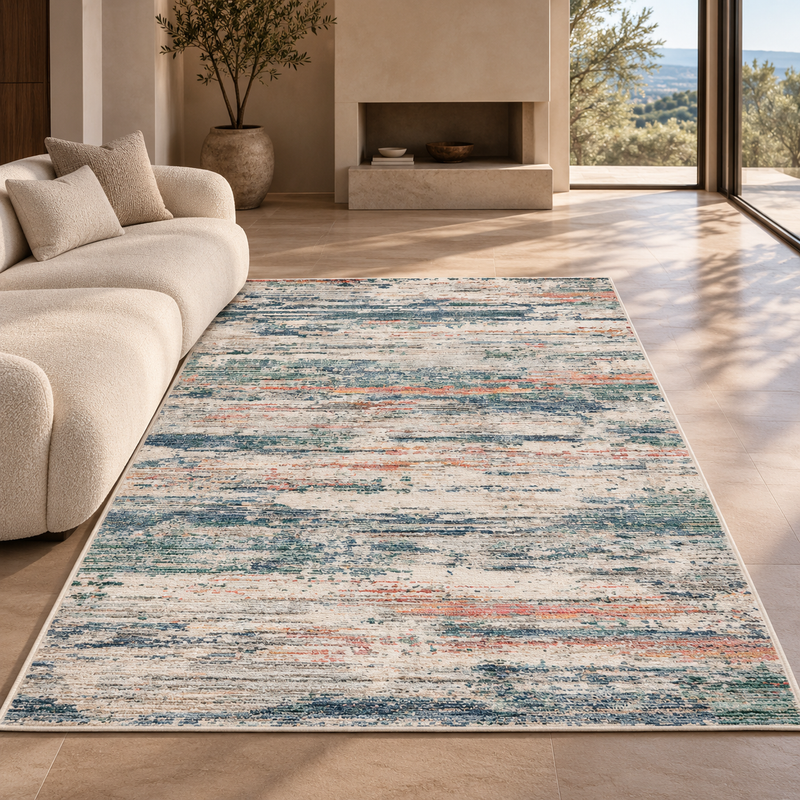 Urco Nuevo Erika Ivory & Slate Blue Modern Contemporary Rug