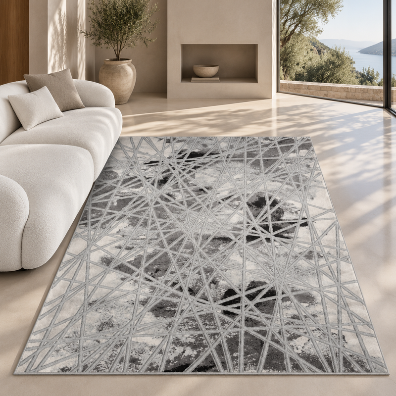 Handmade Bianco Silver & Charcoal Modern Contemporary Rug
