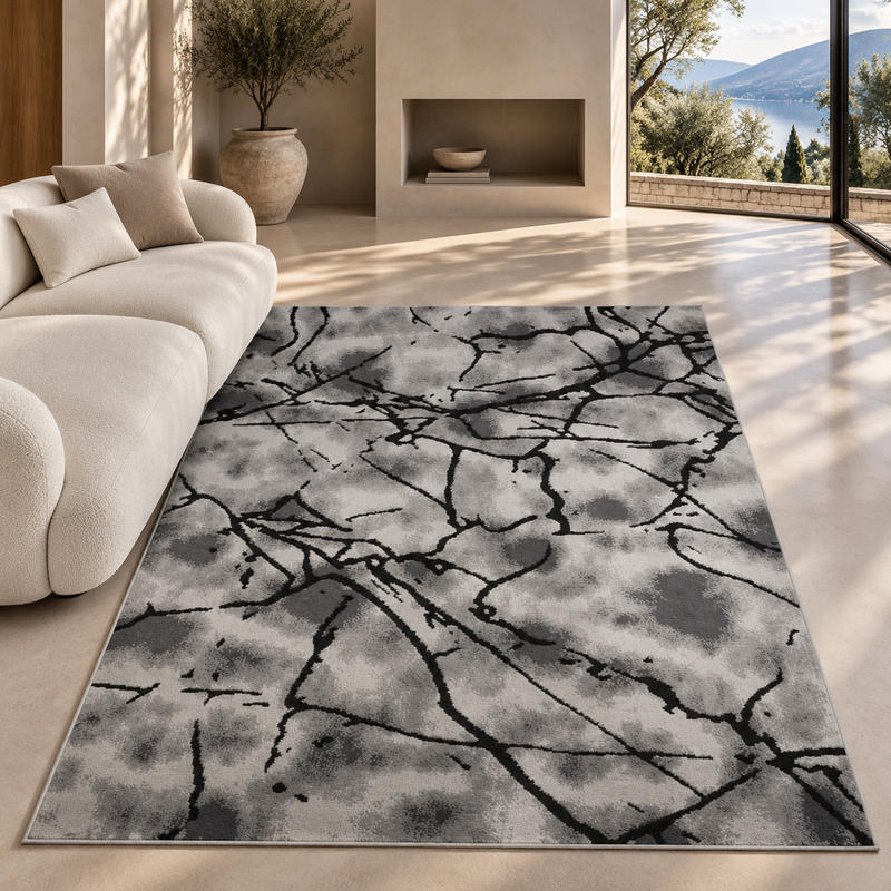 Balletto Grey & Charcoal Marble Modern Contemporary Rug