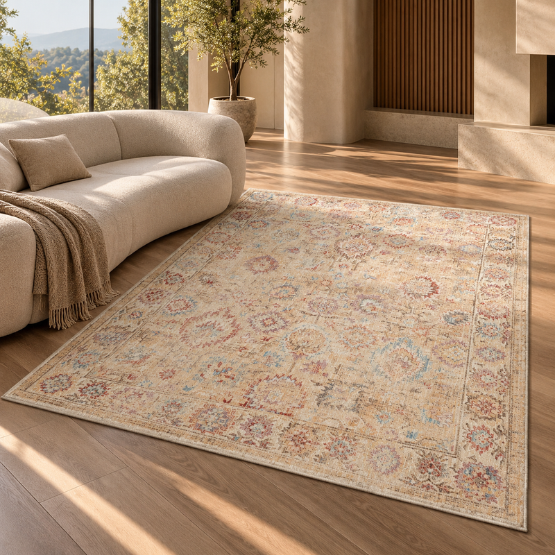 Prestige Alia Oatmeal Beige & Muted Gold Bohemian Vintage Rug