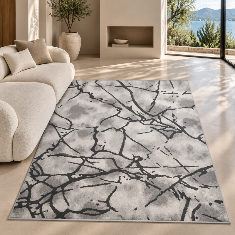 Balletto Grey & Charcoal Contemporary Marble Pattern Modern Rug