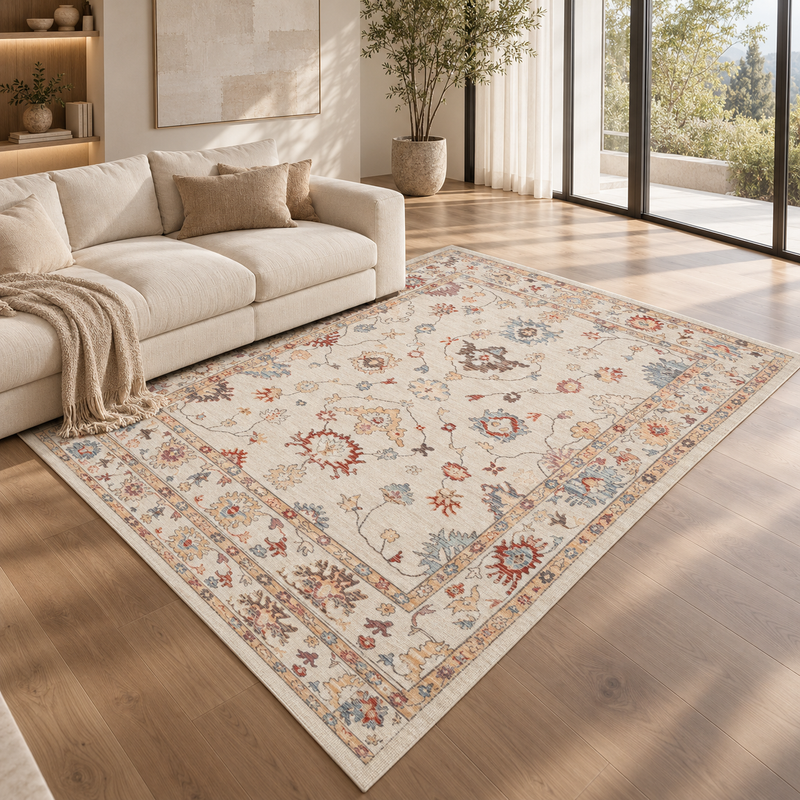 Prestige Alia Ivory Cream & Sandy Beige Oriental Vintage Rug