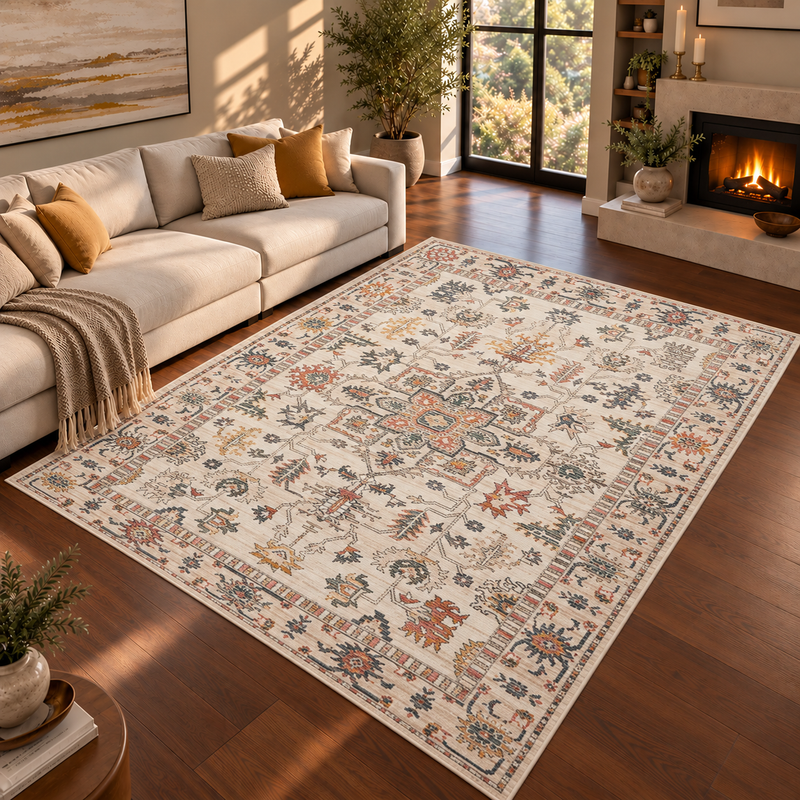 Urco Nova Floyd Sandy Beige & Coral Red Modern Bohemian Rug