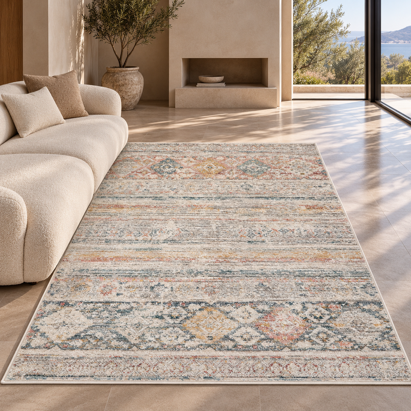 Urco Nuevo Pioneer Antique Ivory & Dusty Teal Classic Bohemian Rug