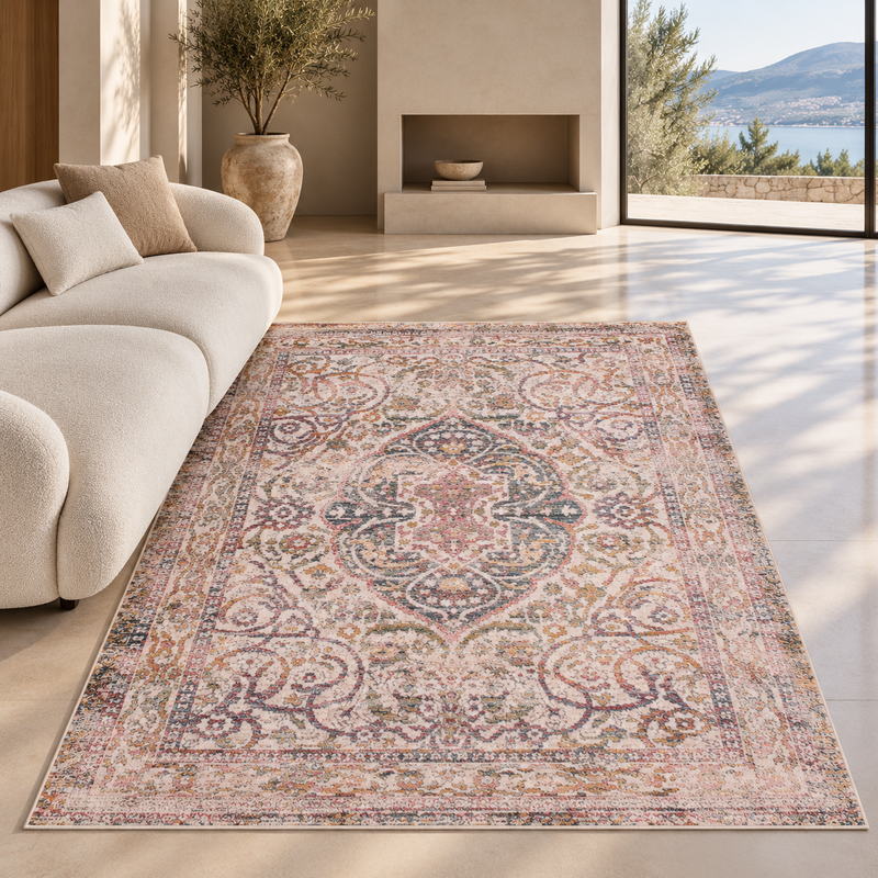 Urco Nuevo Noah Blush Pink & Grey Classic Vintage Rug