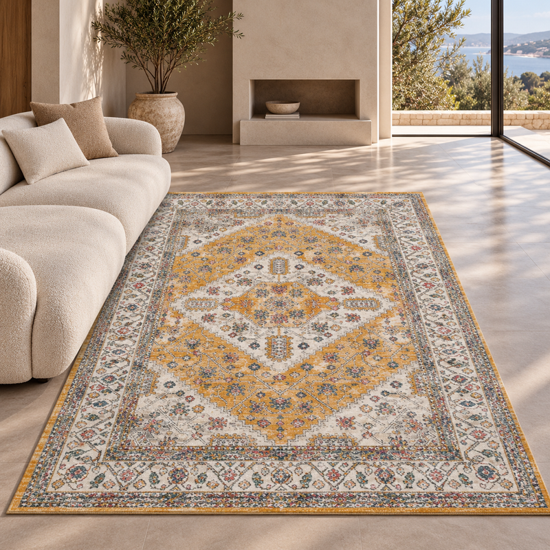 Urco Nuevo Enzo Mustard Gold & Ivory Cream Classic Vintage Rug