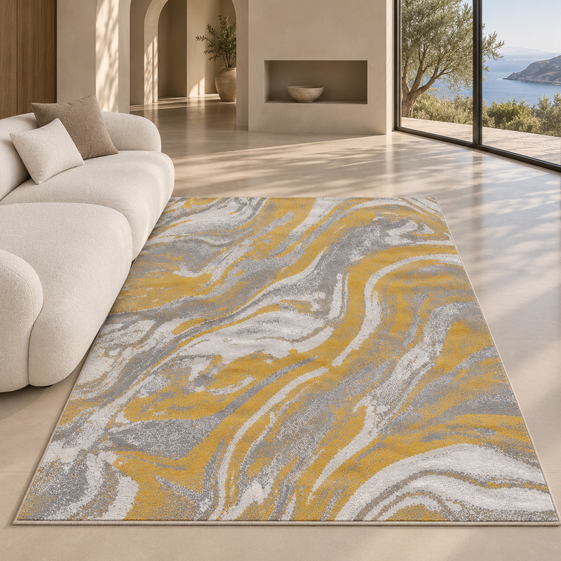 Balletto Silver Grey & Mustard Yellow Modern Contemporary Rug