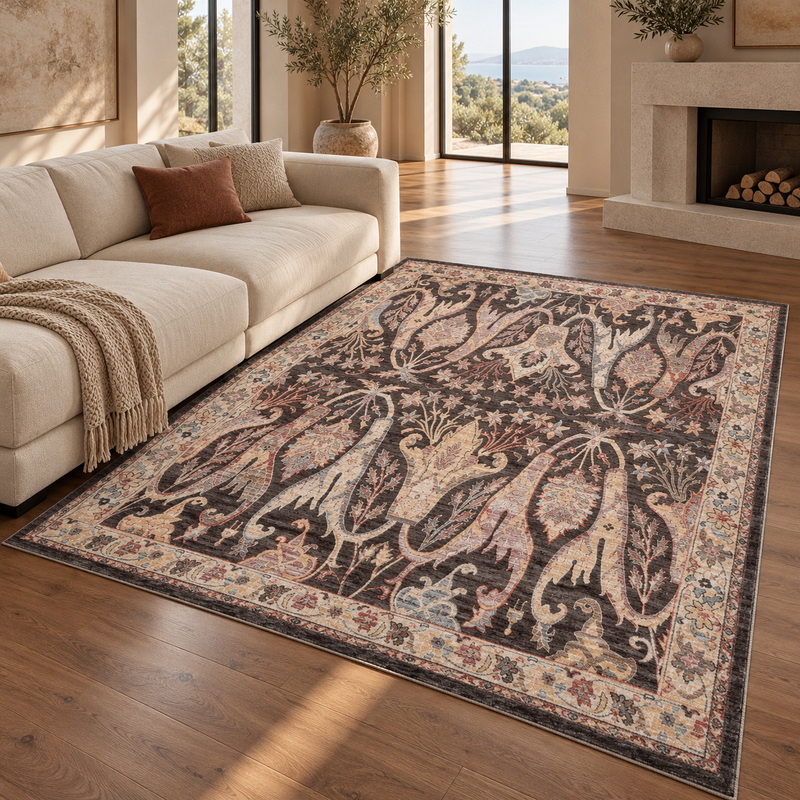 Prestige Alia Charcoal & Ivory Cream Vintage Oriental Rug