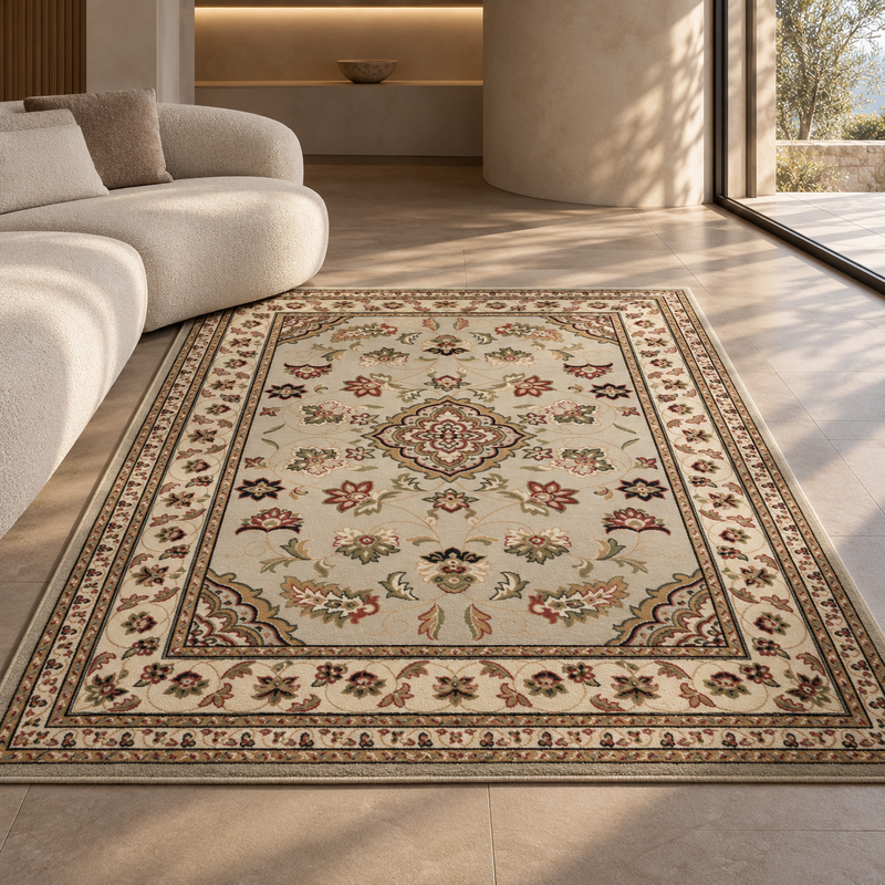 Hand Made Sherbourne Oatmeal Biege & Warm Chestnut Brown Classic Vintage Rug