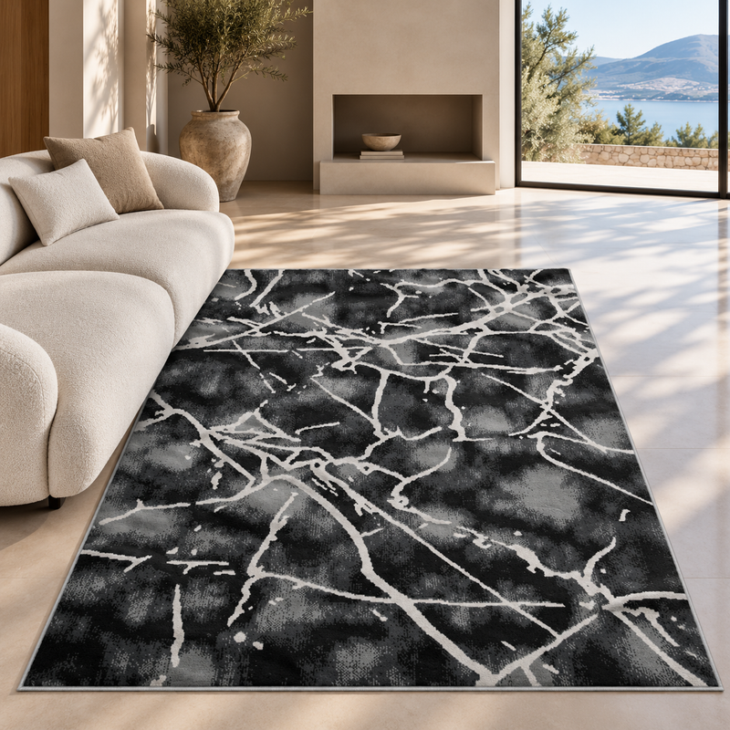 Balletto Black Marble Modern Contemporary Rug