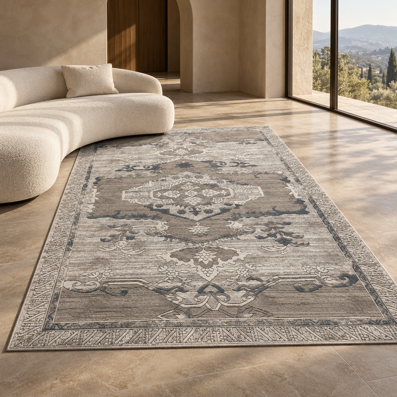 Urco Petra Ajanta Stone Grey & Slate Blue Classic Vintage Rug