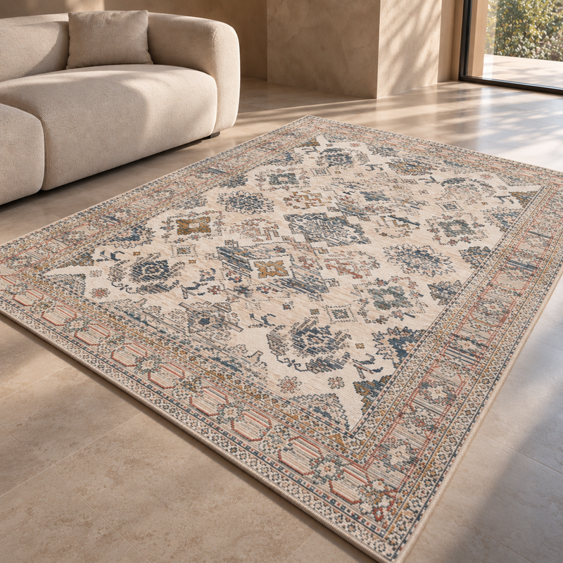 Urco Nuevo Lillian Ivory Cream & Slate Blue Classic Vintage Rug