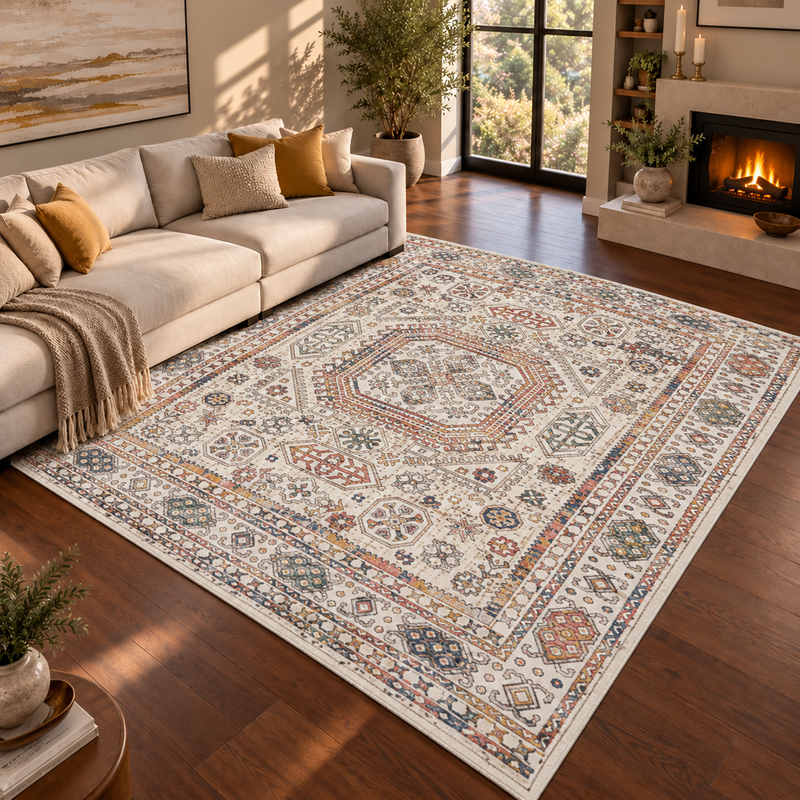 Urco Nova Ethan Antique Ivory & Terracotta Modern Bohemian Rug