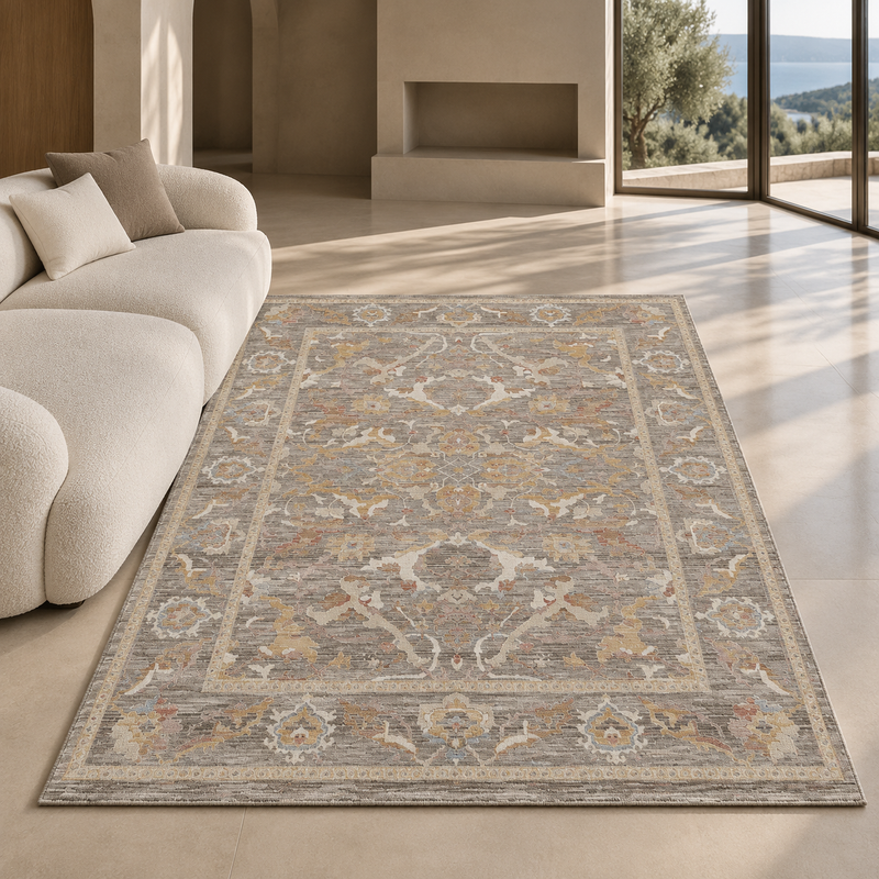 Prestige Keyon Alia Muted Steel Grey & Oatmeal Beige Oriental Vintage Rug