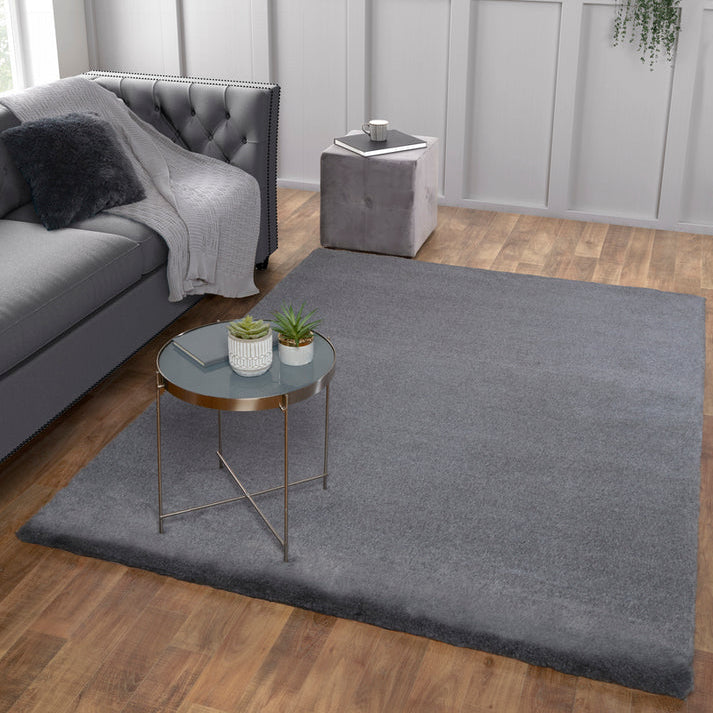 Tipped Luxe Fur Charcoal & Grey Minimal Contemporary Rug