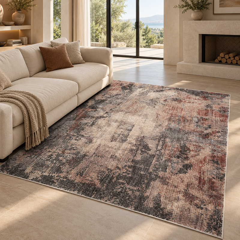 Prestige Alia Charcoal & Terracotta Rust Modern Contemporary Rug
