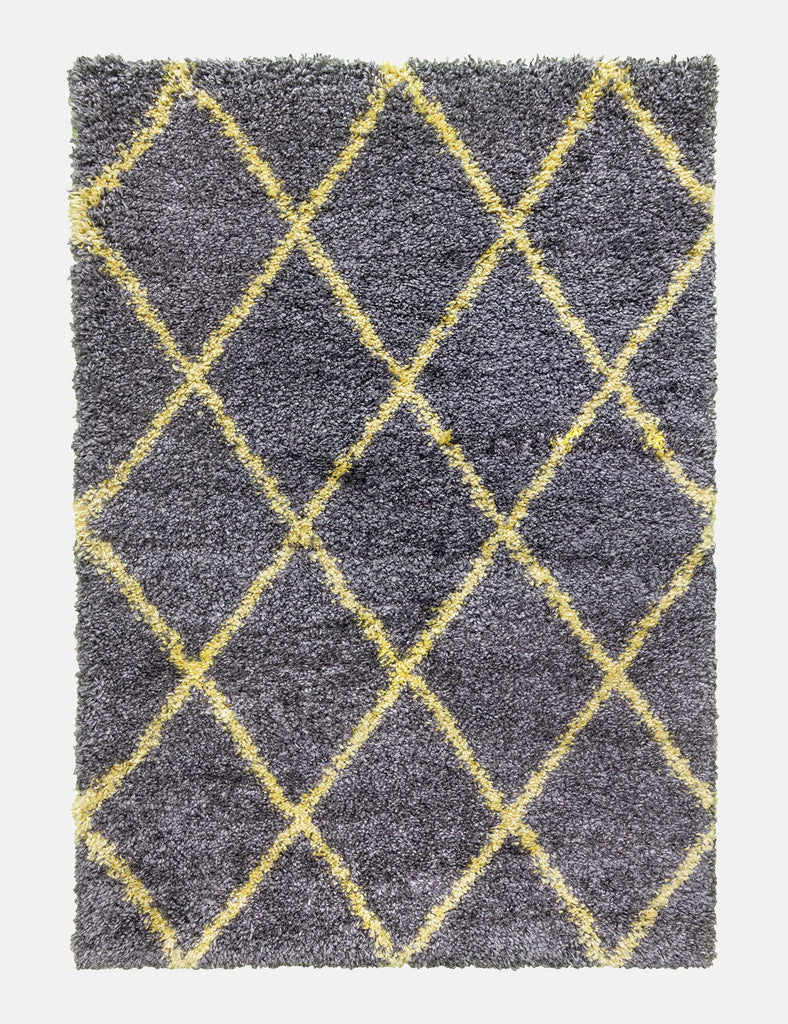 Fantasy Trellis Dark Grey/Yellow Shaggy Rug - MacCarthys