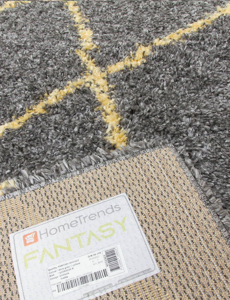 Fantasy Trellis Dark Grey/Yellow Shaggy Rug - MacCarthys