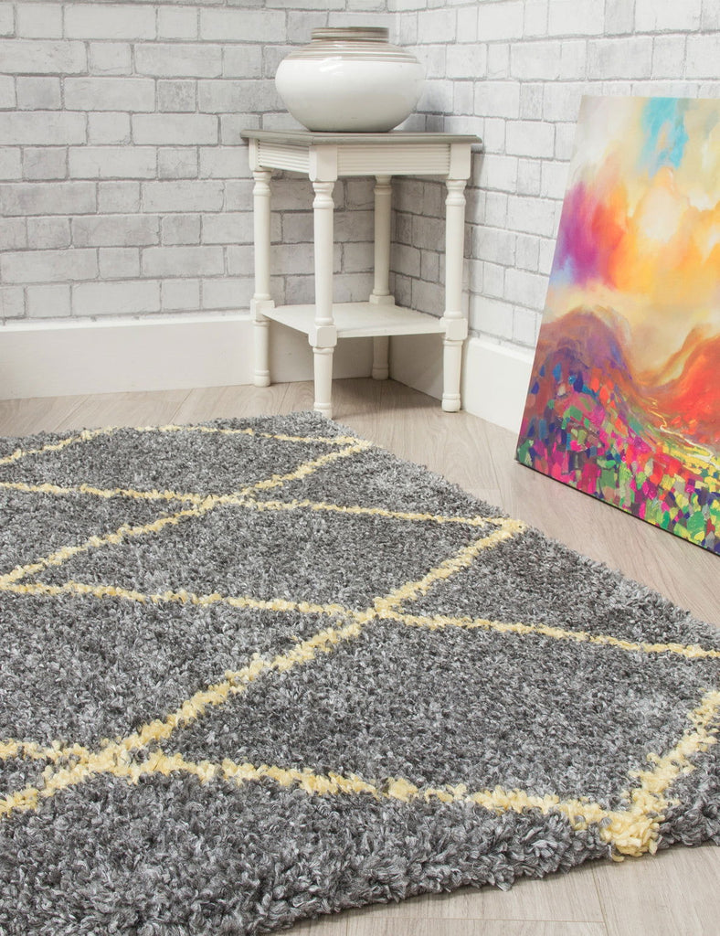 Fantasy Trellis Dark Grey/Yellow Shaggy Rug - MacCarthys