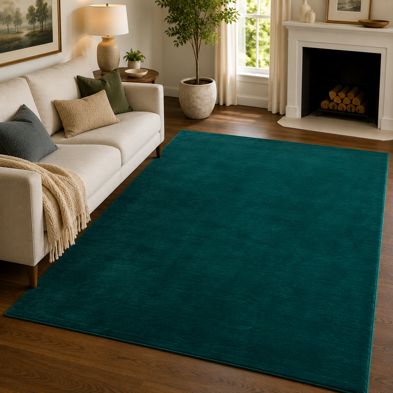 Handmade Luxe Faux Fur Teal Modern Contemporary Rug