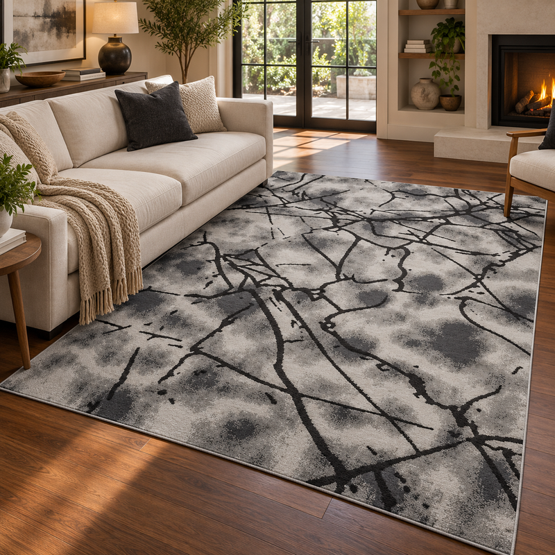 Balletto Grey & Black Marble Modern Contemporary Rug