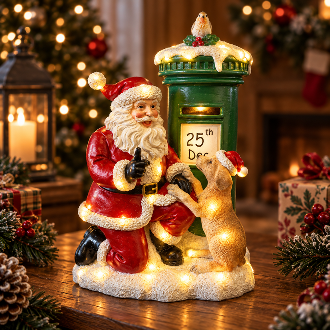 Christmas Decoration Santa with Dog, Postbox & Robin