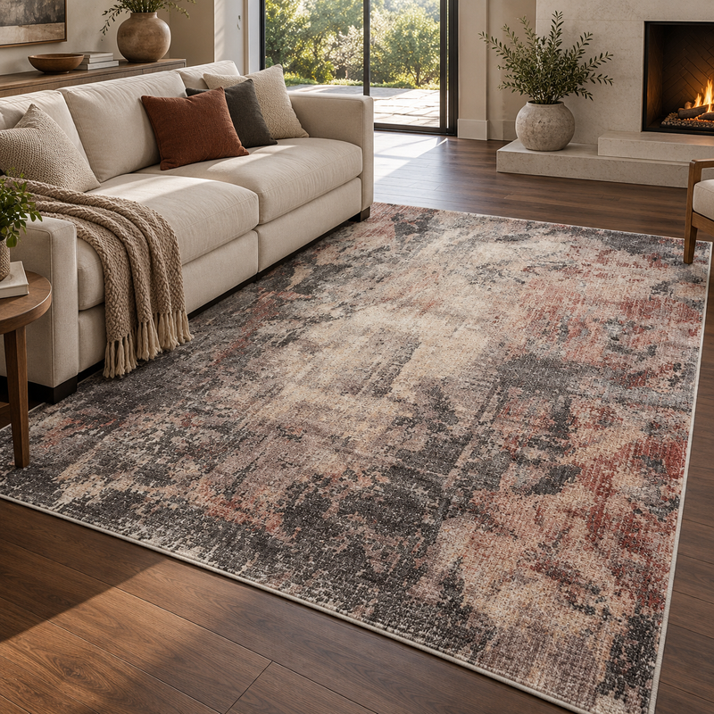 Prestige Alia Charcoal & Terracotta Rust Modern Contemporary Rug