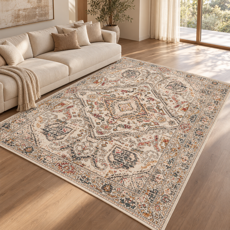 Urco Nova Sadie Ivory Cream & Muted Amber Gold Oriental Vintage Rug