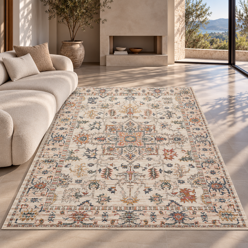 Urco Nuevo Floyd Sandy Beige & Coral Red Modern Bohemian Rug