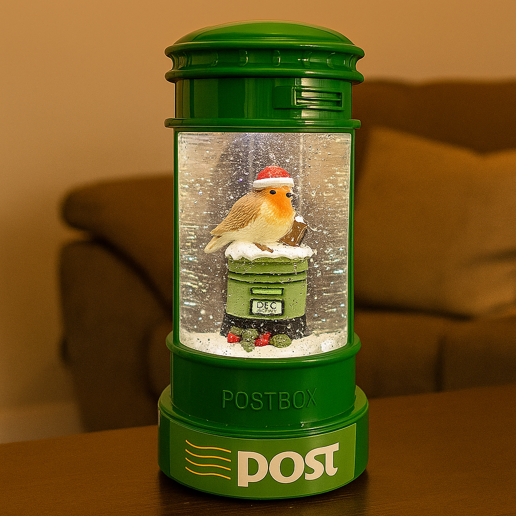 Green Postbox With Robin & Glitter