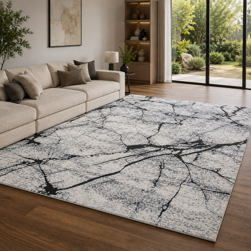 Rococo Glacial Grey & Black Marble Contemporary Rug