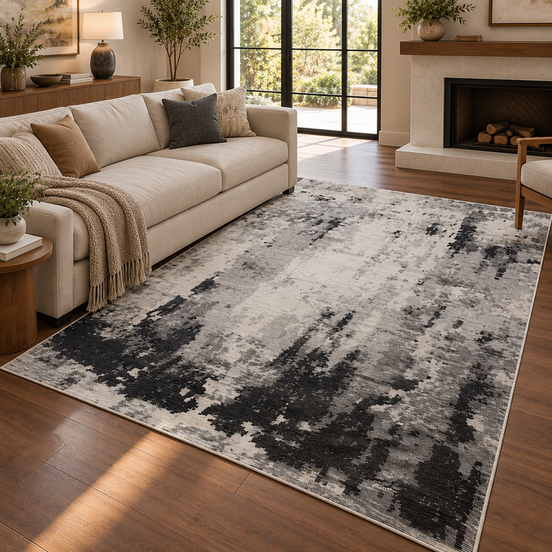 Balletto Light Grey & Charcoal Modern Contemporary Rug