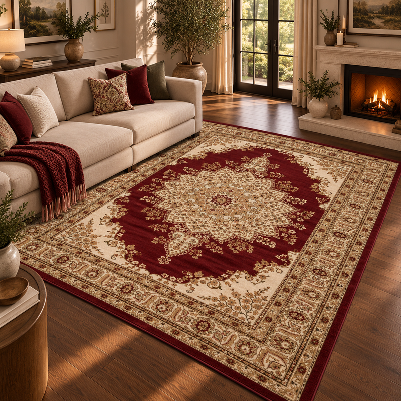 Classique Medallion Maroon & Gold Vintage Oriental Rug