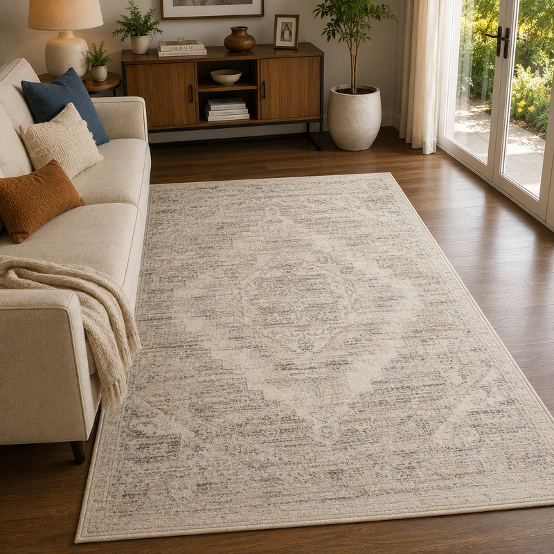 Urco Nova Loki Cream & Beige Bohemian Vintage Rug