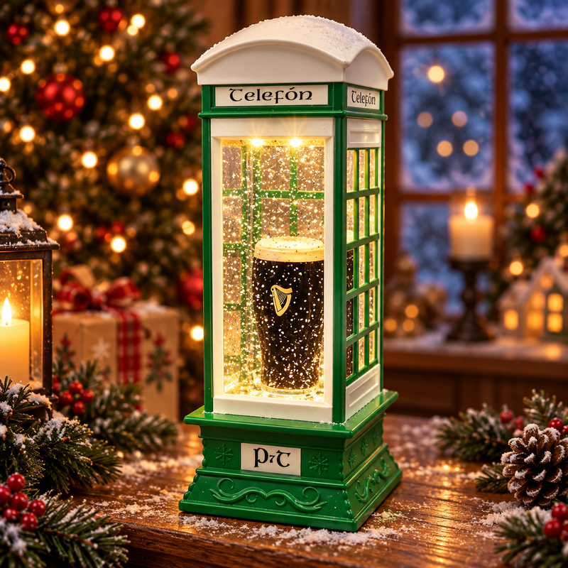 Irish Telephone Box with Pint of Stout Christmas Decoration with LED Lights