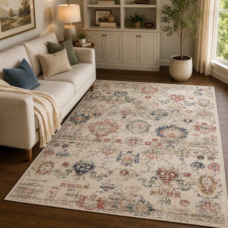Urco Nova Carlie Beige & Multi Coloured Bohemian Vintage Rug