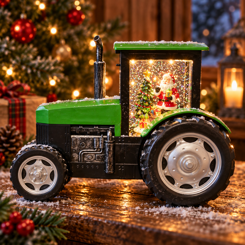 Green Tractor Christmas Snow Globe