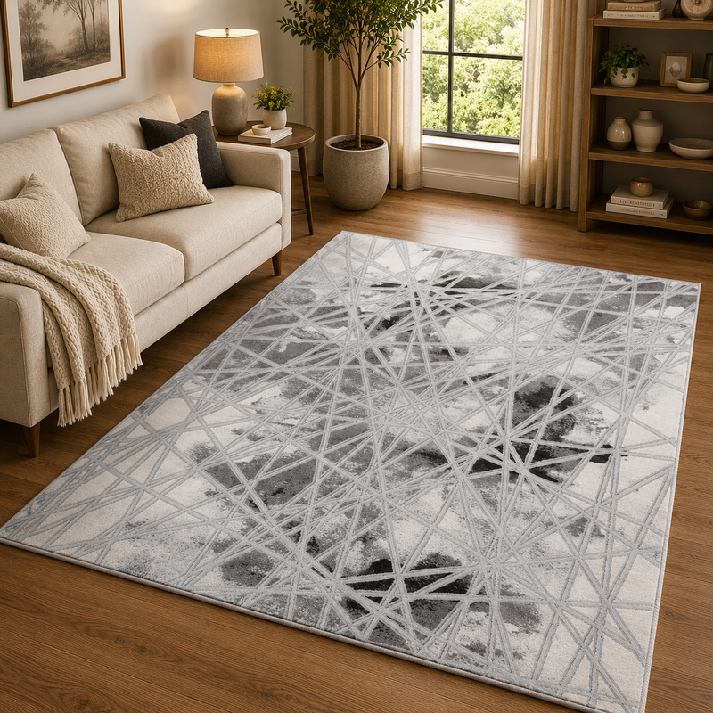 Handmade Bianco Silver & Charcoal Modern Contemporary Rug