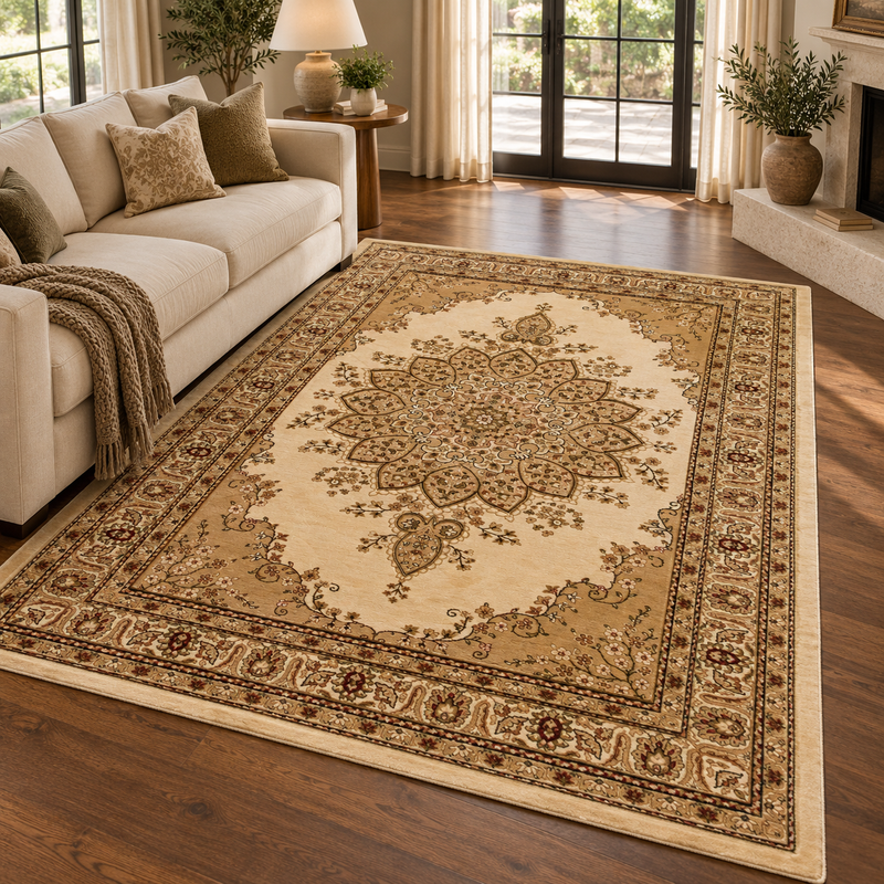 Classique Medallion Ivory & Gold Vintage Oriental Rug